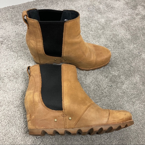 Sorel Shoes - Sorel Lea Leather Camel Brown Waterproof Wedge Bootie Boots Size 10